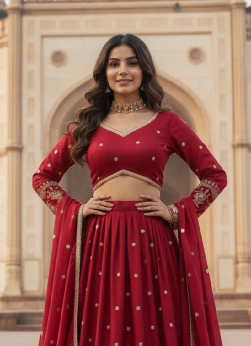 Wonderful Maroon Japan Satin Sequence Embroidered Work Lehenga Choli - Image 5
