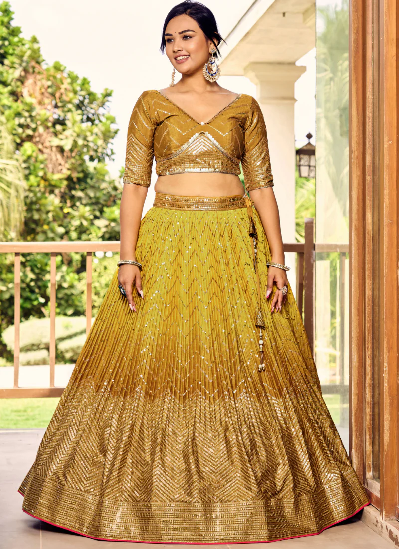 Zari Embroidered Chinon Silk Haldi Special Yellow Lehenga Choli - Image 3