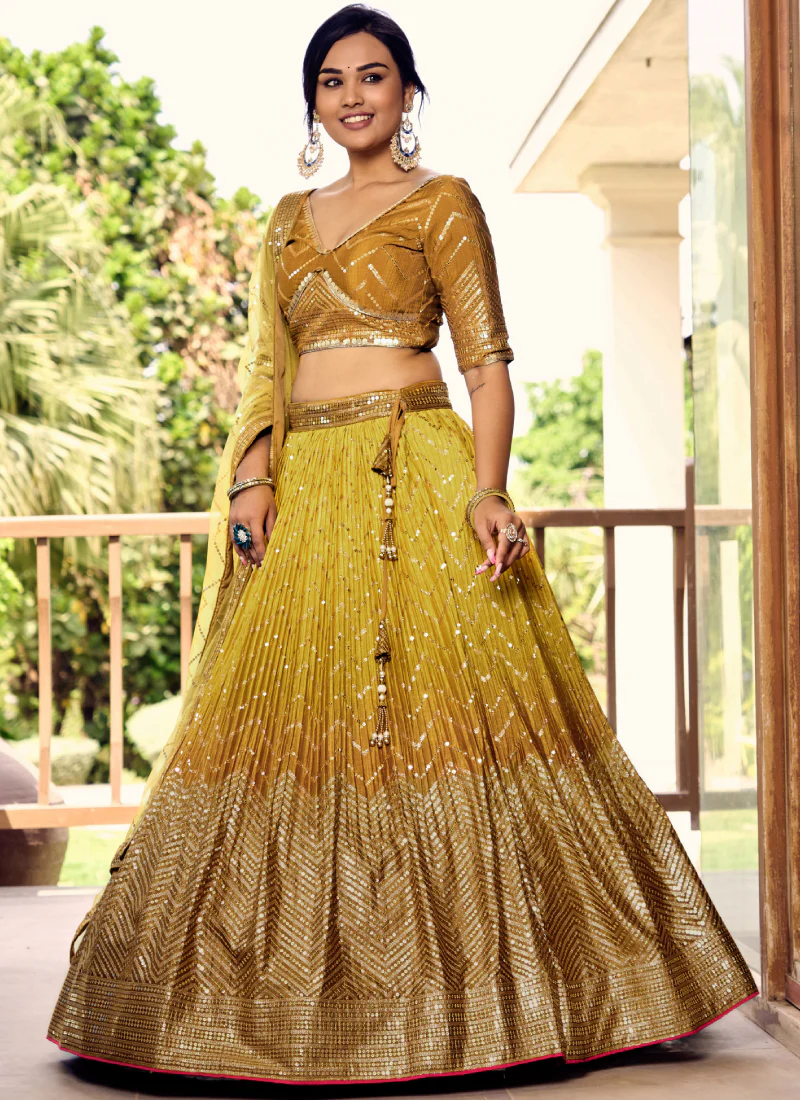 Zari Embroidered Chinon Silk Haldi Special Yellow Lehenga Choli - Image 4