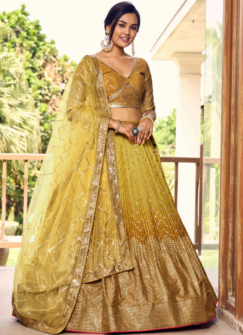 Zari Embroidered Chinon Silk Haldi Special Yellow Lehenga Choli - Image 5