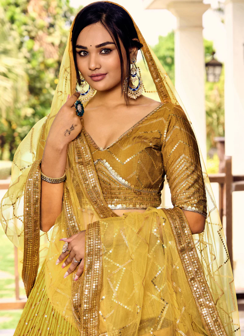 Zari Embroidered Chinon Silk Haldi Special Yellow Lehenga Choli - Image 7