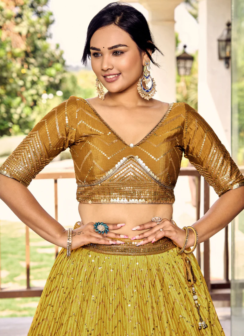 Zari Embroidered Chinon Silk Haldi Special Yellow Lehenga Choli - Image 8