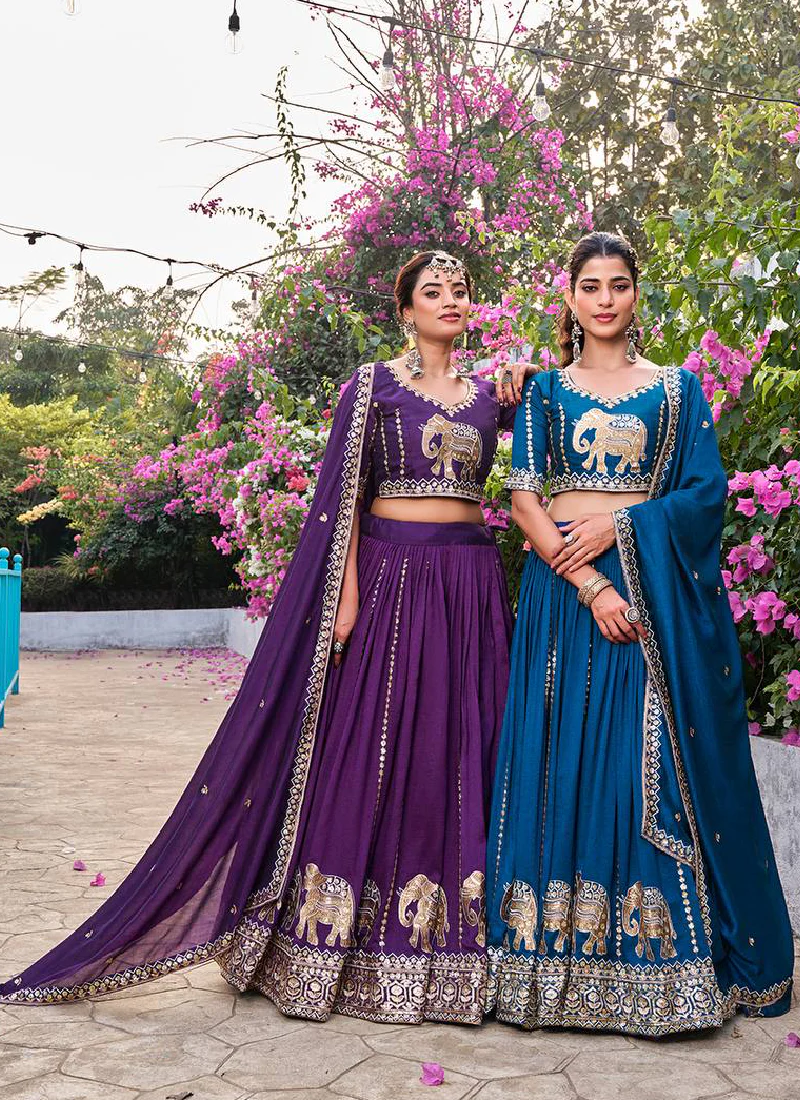 Purple Sequence Embroidered Vichitra Silk Lehenga Choli For Women - Image 6