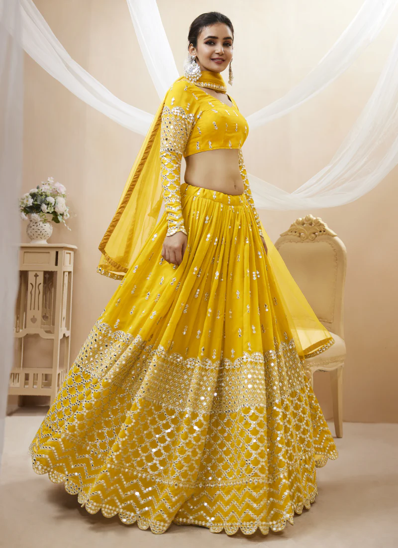 Zari Embroidered Work Georgette Haldi Special Lehenga Choli - Image 3