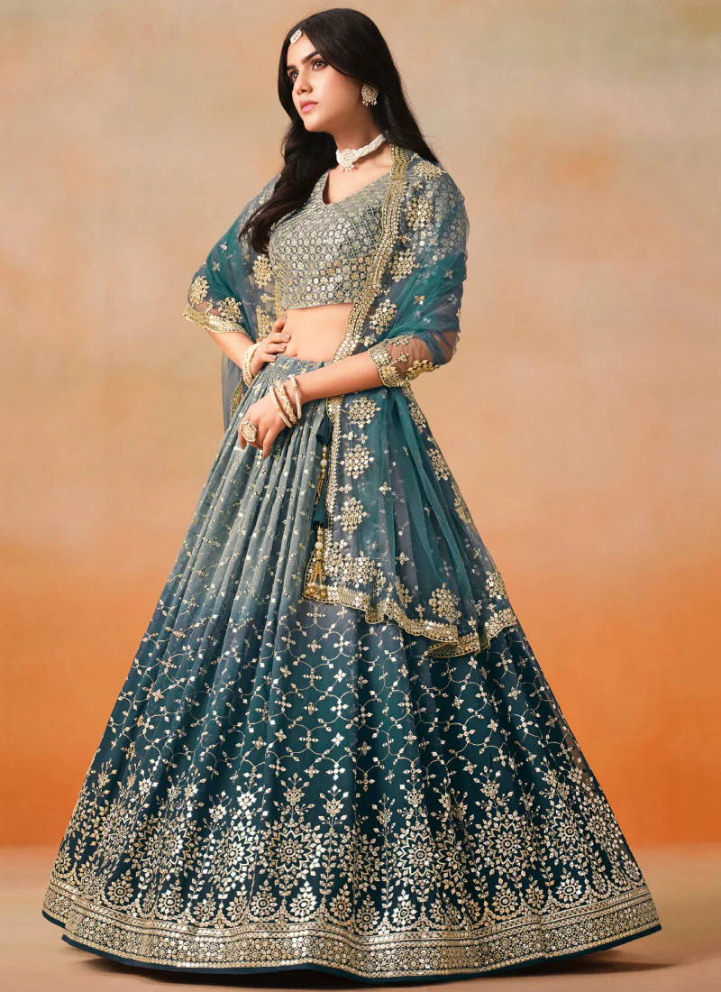Zari Embroidery Georgette Dove Blue Lehenga Choli For Festivals - Image 4