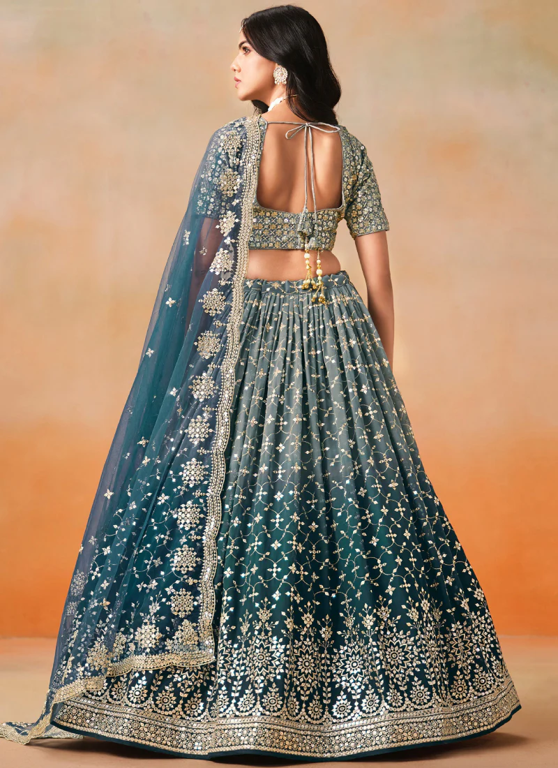Zari Embroidery Georgette Dove Blue Lehenga Choli For Festivals - Image 5