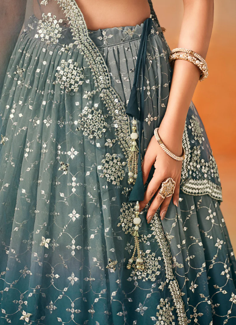 Zari Embroidery Georgette Dove Blue Lehenga Choli For Festivals - Image 7