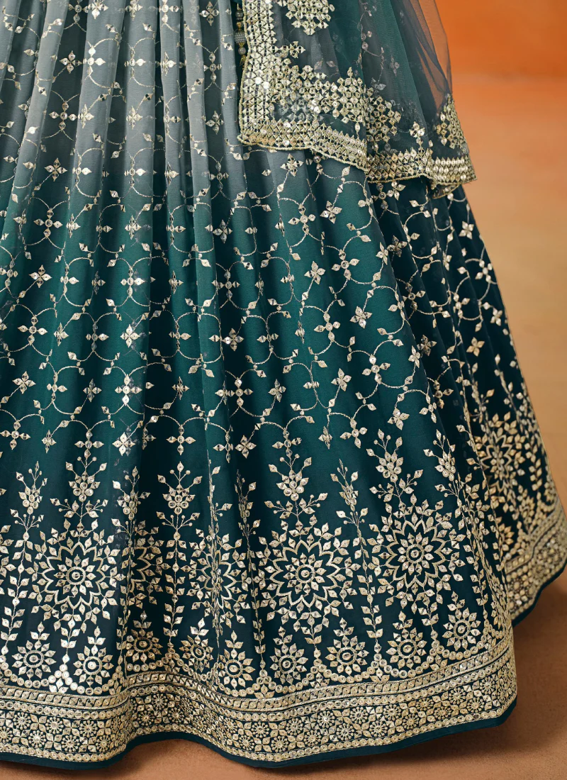 Zari Embroidery Georgette Dove Blue Lehenga Choli For Festivals - Image 8