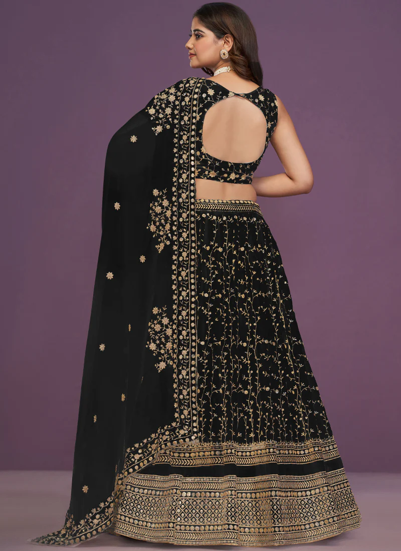 Zari Sequence Embroidered Georgette Black Party Wear Lehenga Choli - Image 5